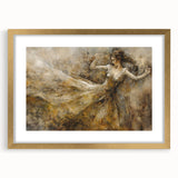 Abstract figurative wall art piece featuring a gold frame and mat, showcasing vibrant colors and unique shapes, perfect for modern decor.