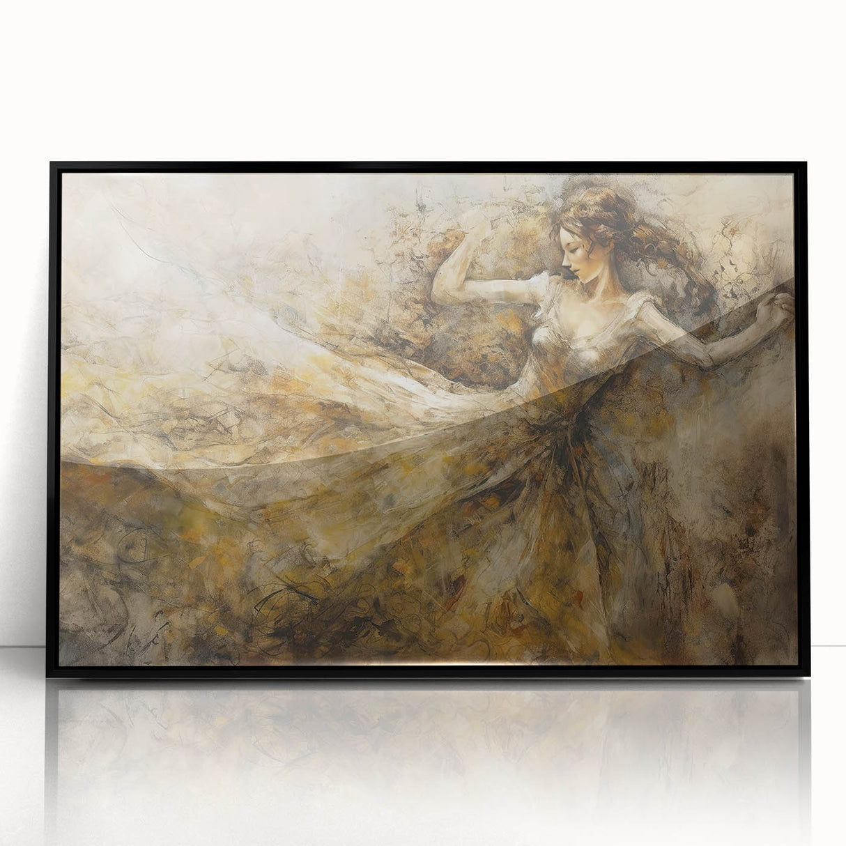 Framed abstract figurative wall art in black, showcasing intricate design elements and a modern aesthetic, perfect for contemporary decor.