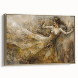 Framed abstract figurative wall art design with gold accents, showcasing a modern aesthetic in a sleek side view against a neutral background.