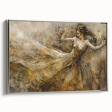 Framed abstract figurative wall art in a silver frame, showcasing a modern design with vibrant colors, perfect for contemporary decor.