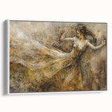 Framed abstract figurative wall art in a white frame, showcasing vibrant colors and dynamic shapes, perfect for modern decor.