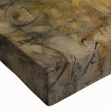 Close-up of a stretched canvas featuring an abstract figurative design in vibrant colors, showcasing dynamic shapes and textures ideal for modern home decor.