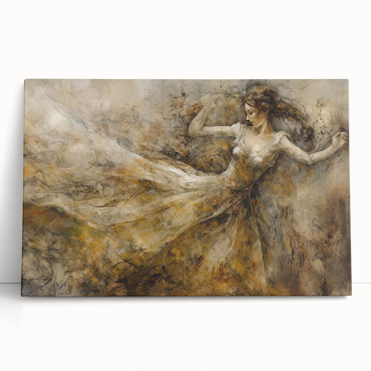 Abstract figurative wall art design on stretched canvas, showcasing vibrant colors and fluid shapes, perfect for modern home decor.