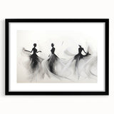 Framed abstract figurative wall art design showcasing bold colors and shapes, featuring a black frame with a mat for a modern aesthetic.