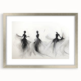 Abstract figurative wall art collection featuring a silver-framed piece with a mat, showcasing vibrant colors and modern design elements for elegant home decor.