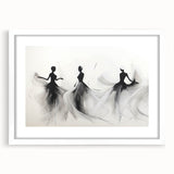 Abstract figurative wall art design in a white frame with a mat, showcasing vibrant colors and fluid lines, ideal for modern decor.