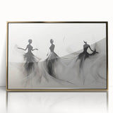 Framed abstract figurative wall art featuring a gold-accented design, showcasing dynamic shapes and textures against a neutral background.