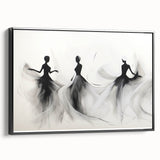 Framed abstract figurative wall art with a black side view, showcasing bold colors and dynamic shapes, perfect for modern decor.