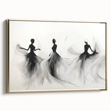 Framed abstract figurative wall art in gold tones, showcasing unique shapes and design elements, ideal for modern home decor.