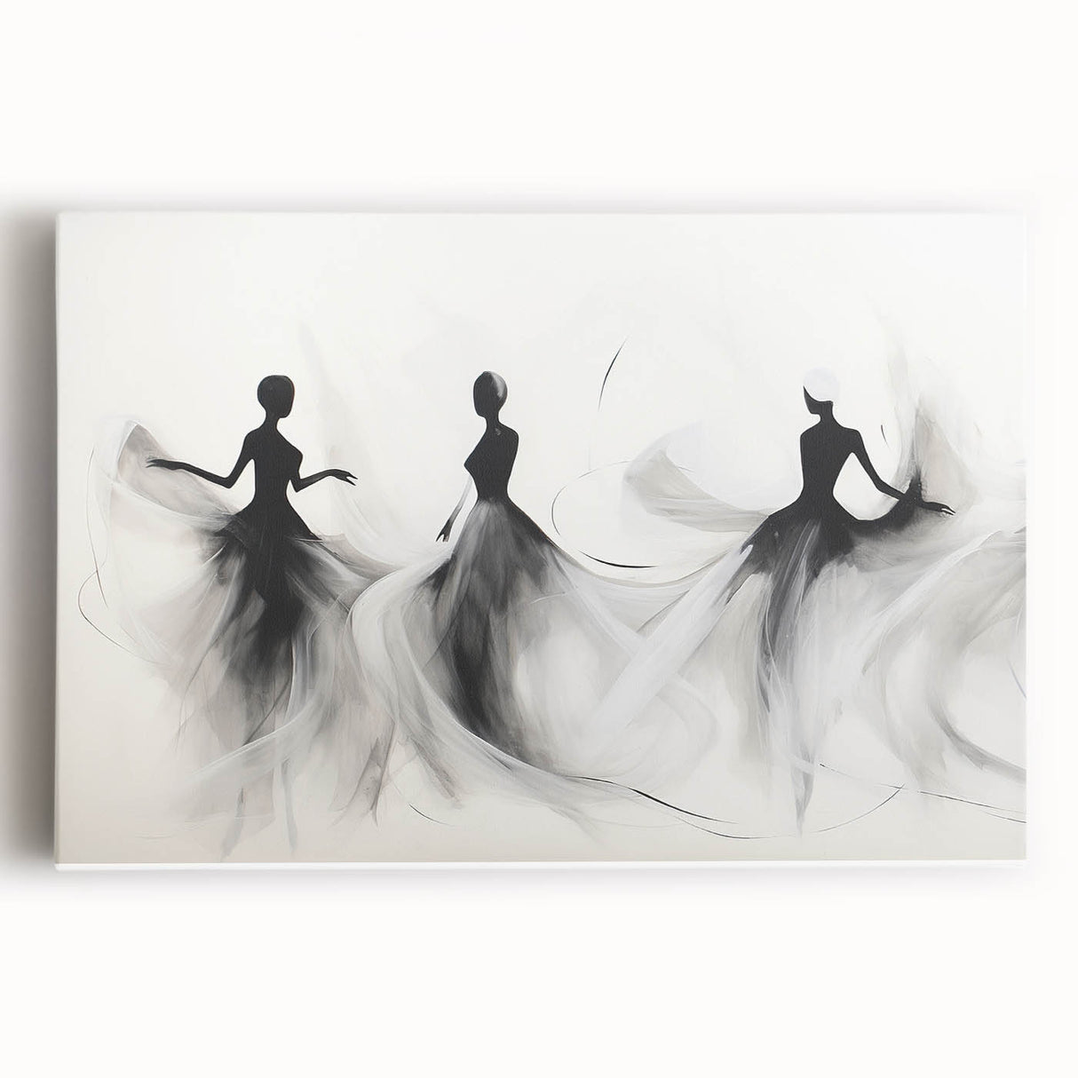 Abstract figurative wall art collection on stretched canvas, showcasing vibrant colors and dynamic shapes, perfect for modern decor.