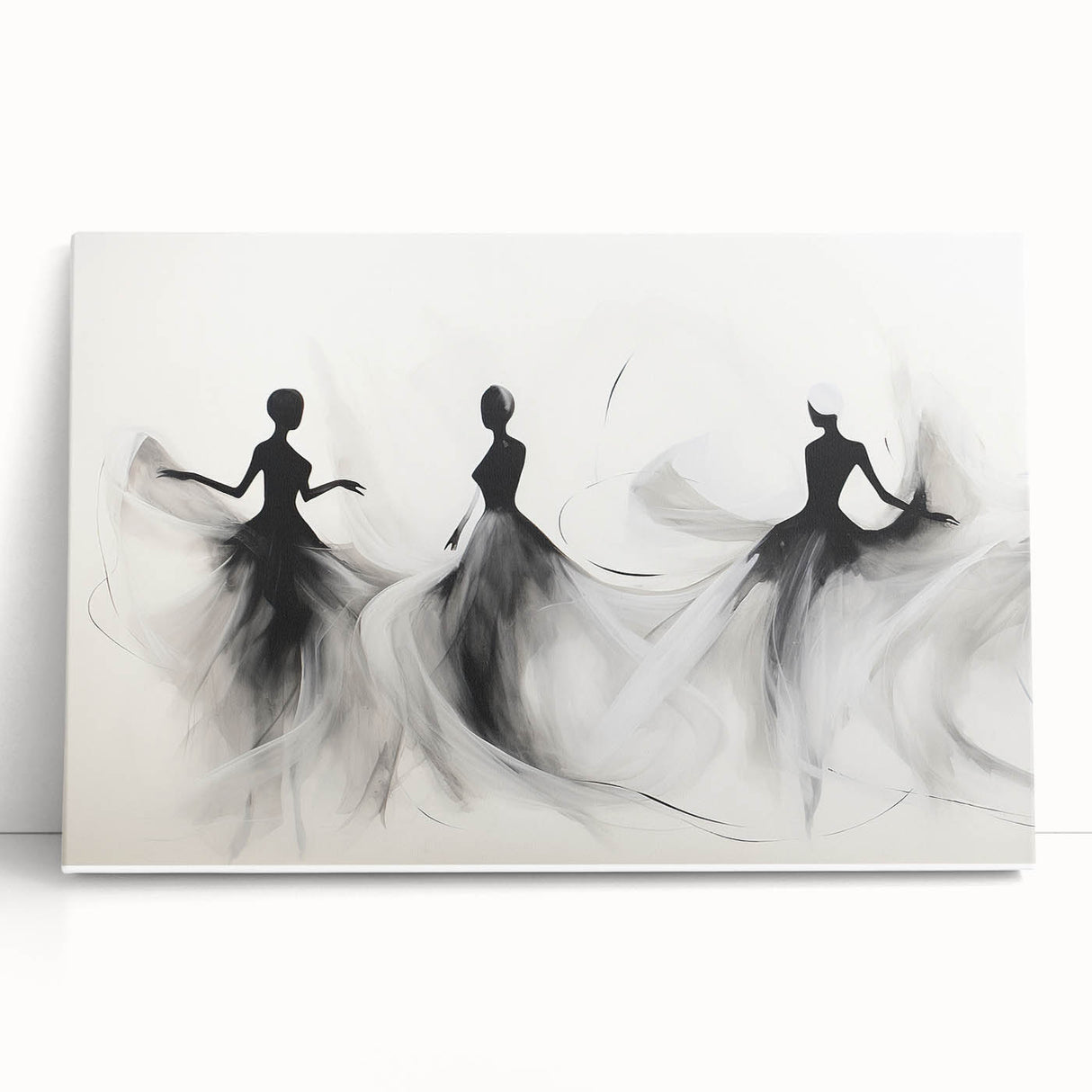 Abstract figurative wall art design on stretched canvas, featuring vibrant colors and dynamic shapes, ideal for modern home decor.