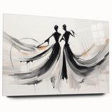 Abstract figurative wall art piece showcasing vibrant colors and dynamic shapes, displayed in an acrylic glass frame from a side view.