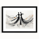 Abstract figurative wall art design in a black frame with a mat, showcasing vibrant colors and modern shapes, ideal for contemporary decor.
