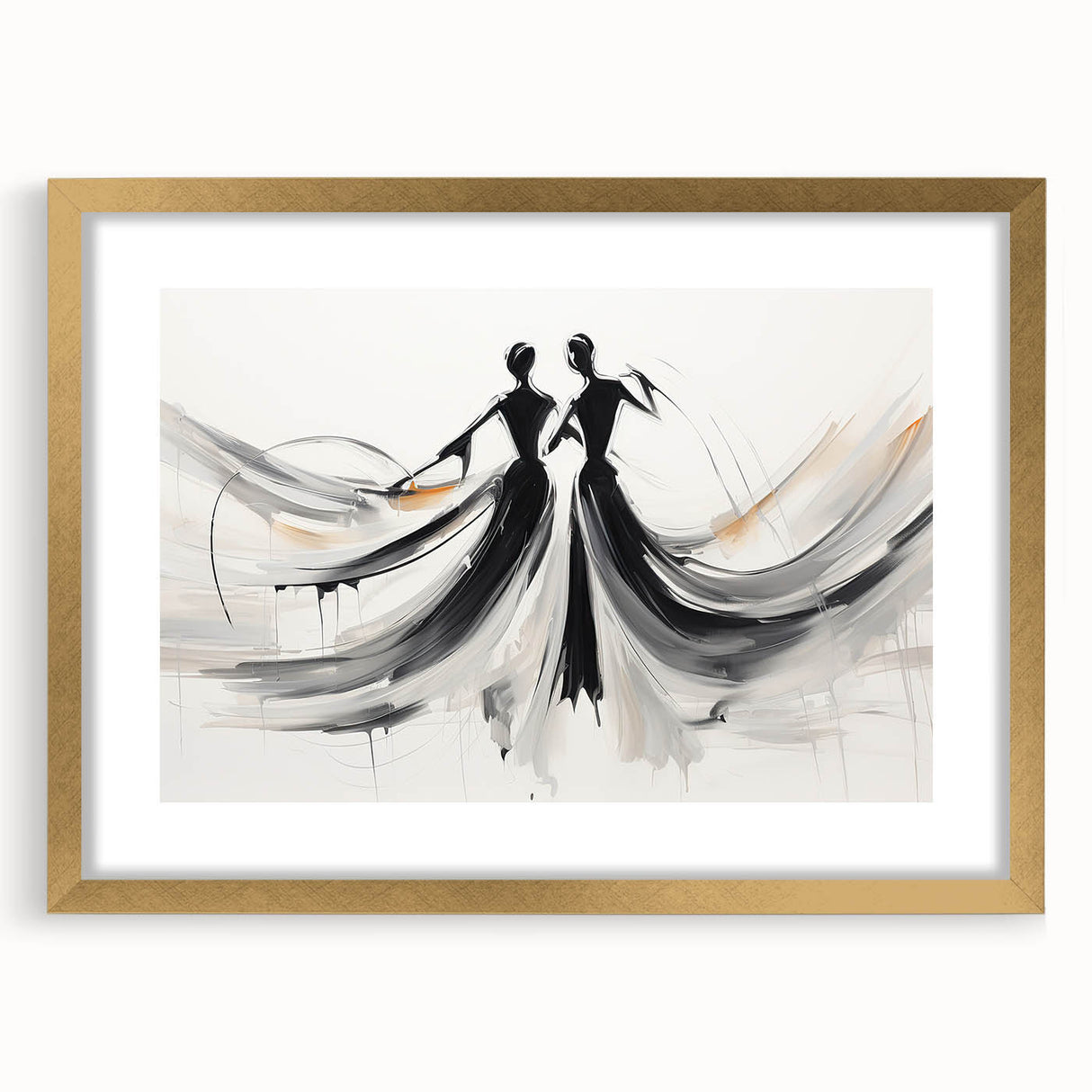 Abstract figurative wall art design in a gold frame showcasing vibrant colors and bold shapes, ideal for modern home decor.
