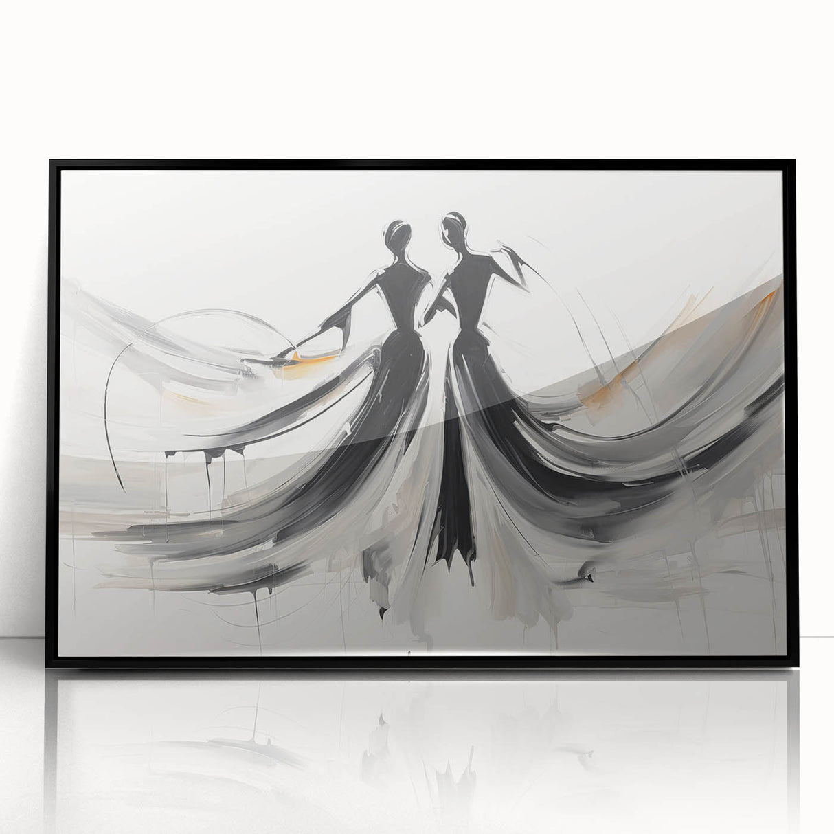 Framed abstract figurative wall art in black acrylic, showcasing intricate designs with bold colors and modern aesthetics for contemporary decor.