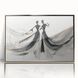 Framed abstract figurative wall art in silver, showcasing a unique design with soft colors, perfect for modern home decor.