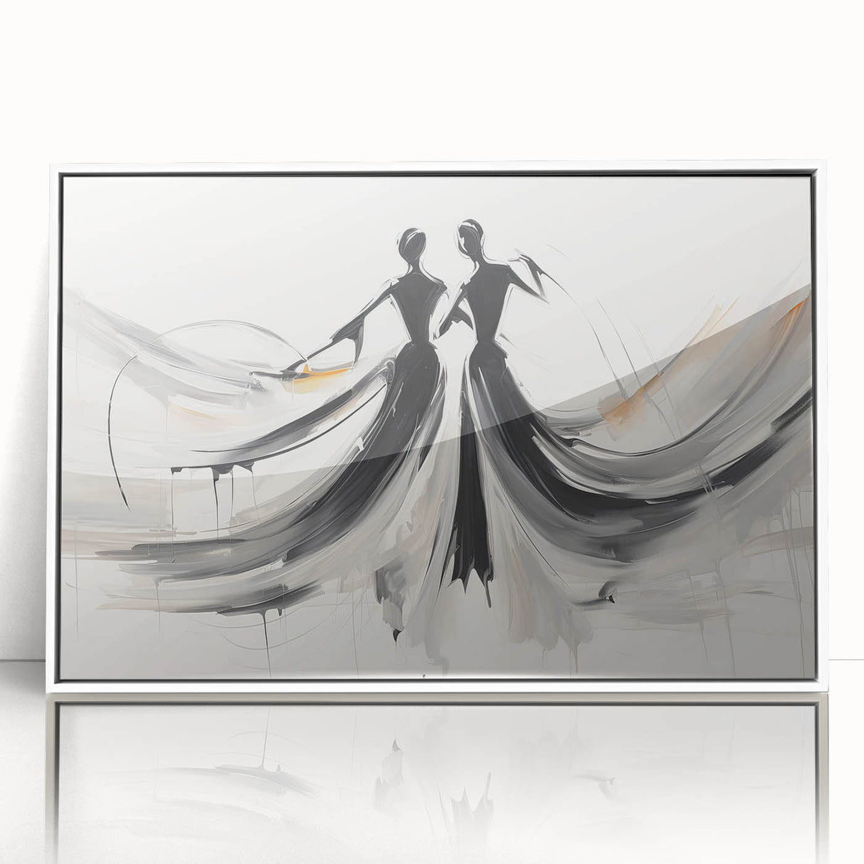 Framed abstract figurative wall art showcasing vibrant colors and fluid shapes, set in a sleek white frame, perfect for modern decor.