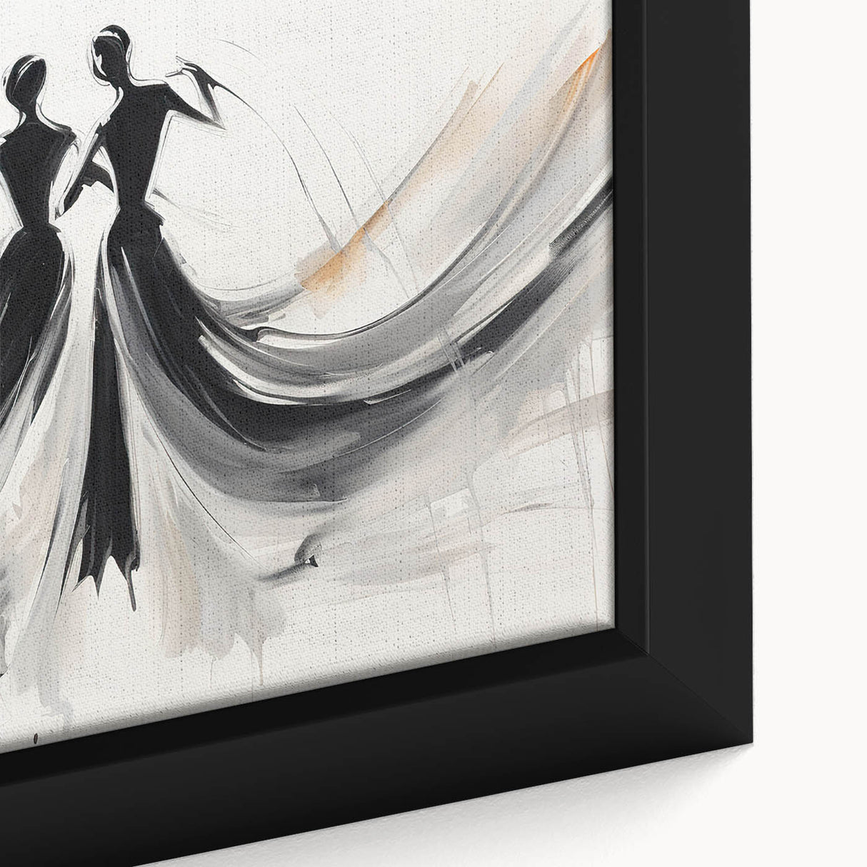 Close-up of framed abstract figurative wall art showcasing vibrant colors and dynamic shapes, ideal for modern home decor.