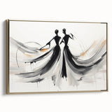 Framed abstract figurative wall art featuring a gold design on a textured canvas, showcasing a modern aesthetic side view for elegant decor.