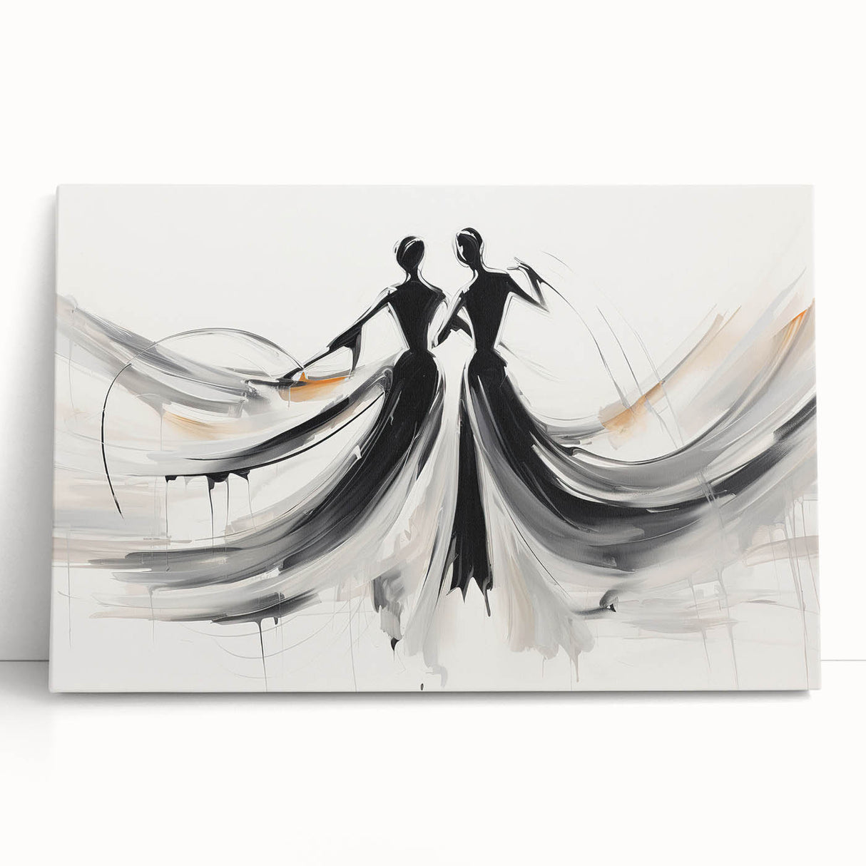 Abstract figurative wall art on stretched canvas, showcasing vibrant colors and dynamic shapes, perfect for modern home decor.