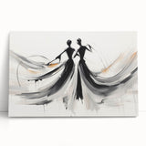 Abstract figurative wall art on stretched canvas, showcasing vibrant colors and dynamic shapes, perfect for modern home decor.