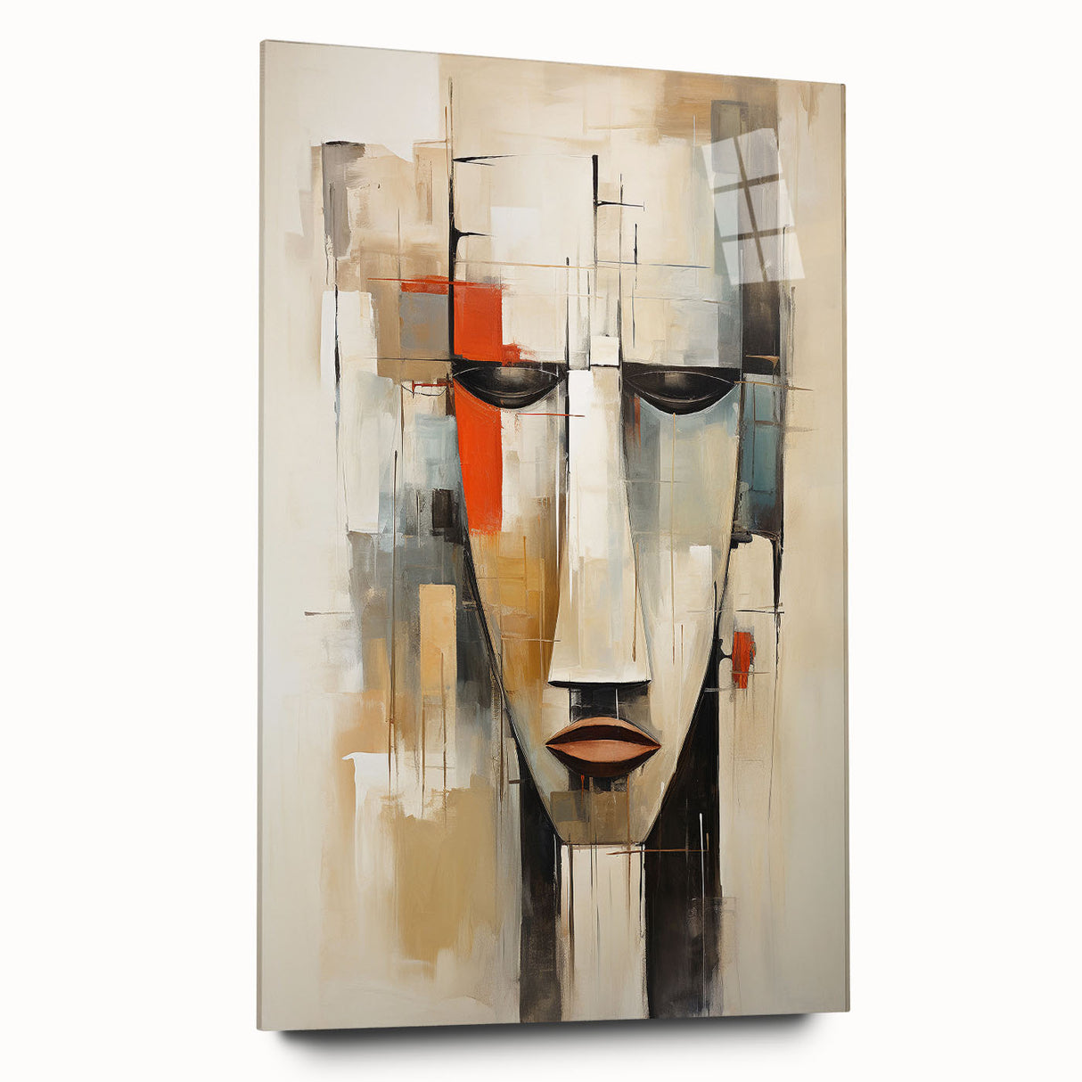 Abstract figurative wall art design displayed in a sleek acrylic glass frame, showcasing vibrant colors and modern aesthetics for contemporary decor.
