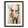 Framed abstract figurative wall art print showcasing vibrant colors and shapes, presented in a sleek black frame with a white mat for contrast.