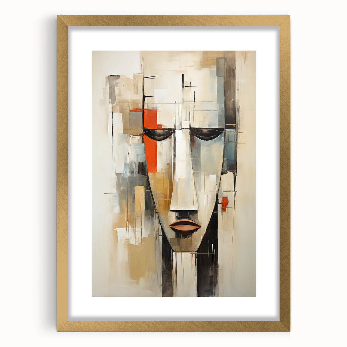 Abstract figurative wall art collection in a gold frame with a mat, showcasing vibrant colors and fluid shapes, perfect for modern decor.