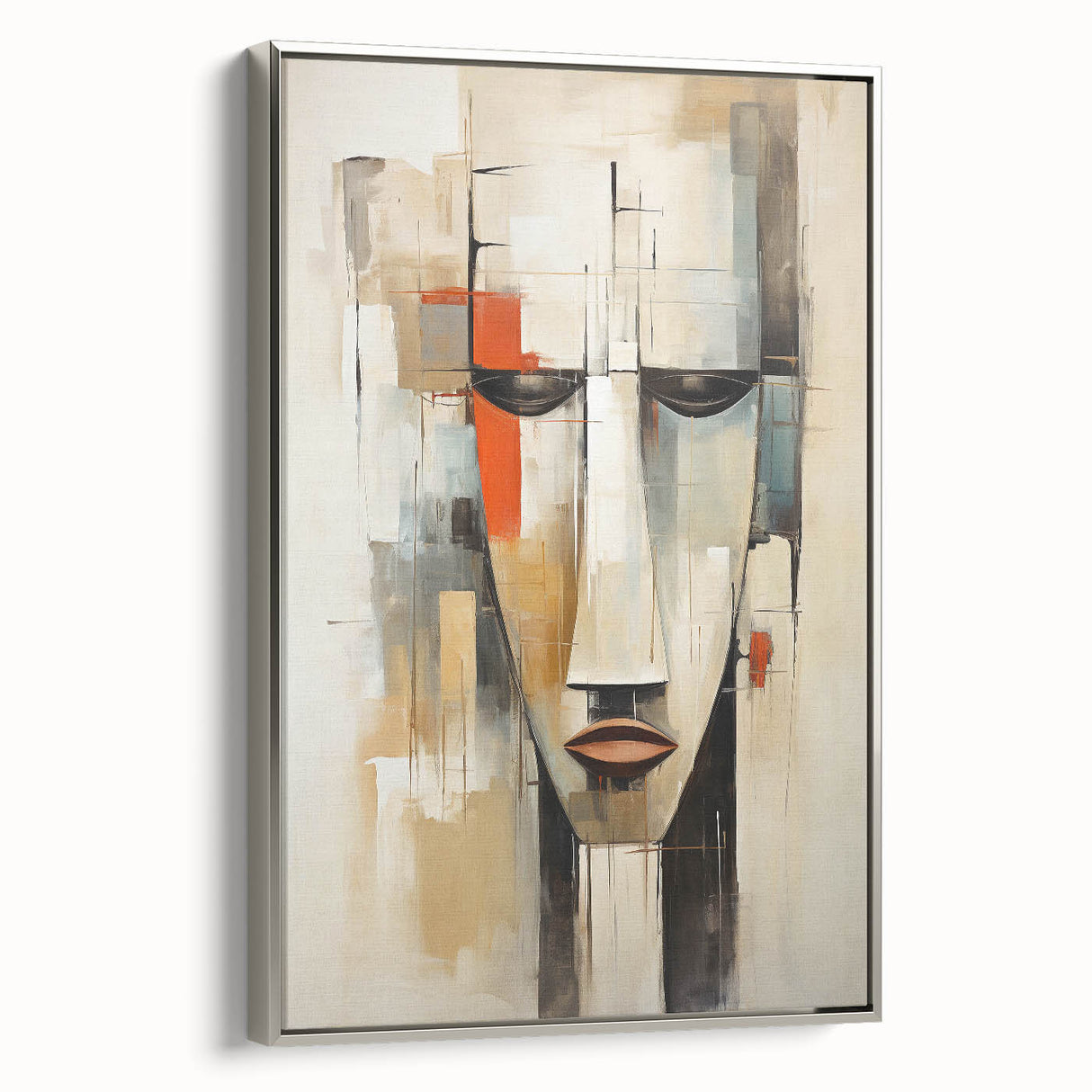 Framed abstract figurative wall art design in silver, showcasing flowing shapes and colors, perfect for modern home decor.