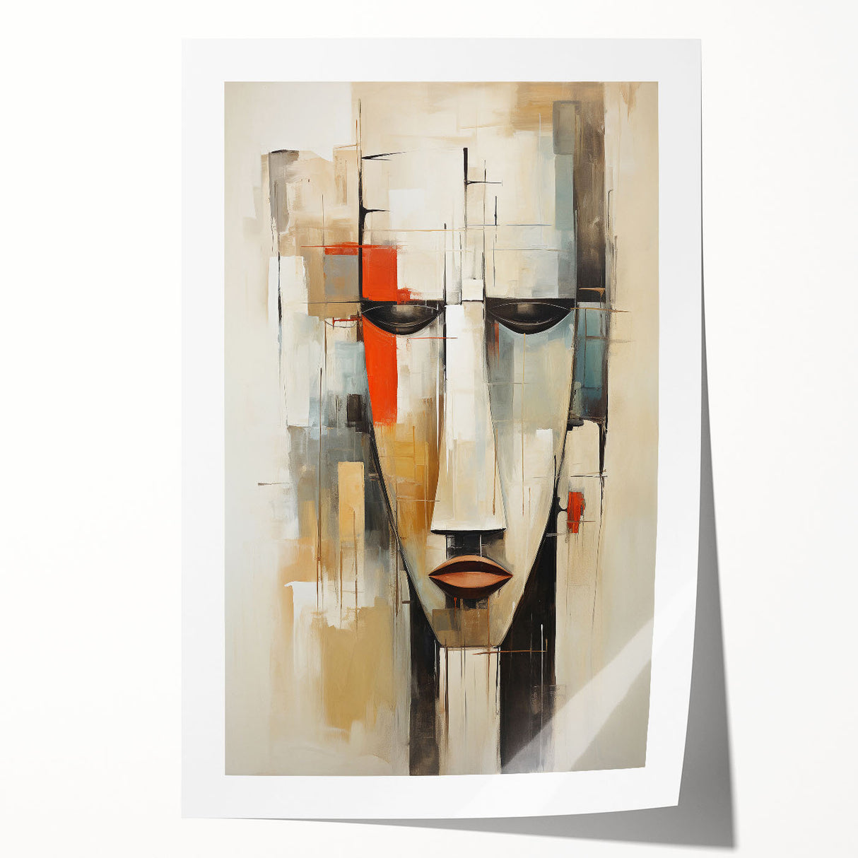 Abstract figurative wall art print showcasing vibrant colors and unique shapes, perfect for modern home decor. Rolled for easy shipping.