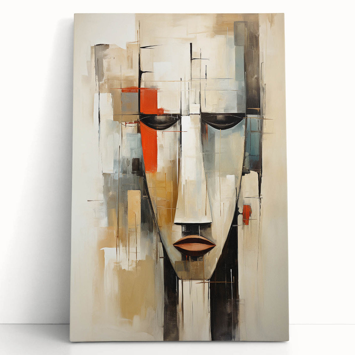 Abstract figurative design wall art collection on stretched canvas, showcasing vibrant colors and dynamic shapes, ideal for modern decor.