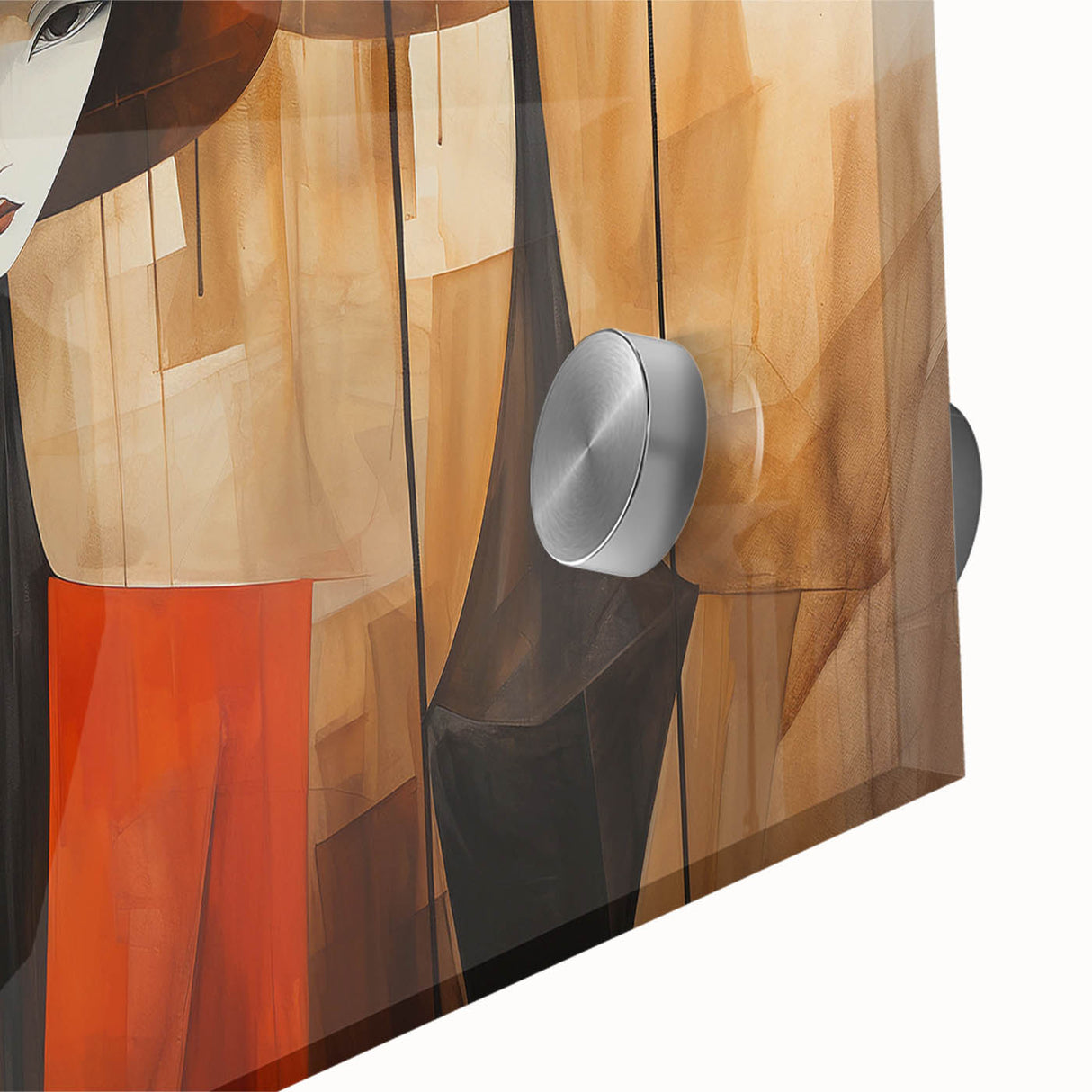Close-up of a vibrant abstract figurative wall art piece showcasing bold colors and dynamic shapes, perfect for modern decor.