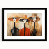 Abstract figurative wall art collection featuring a framed design with a black mat, showcasing vibrant colors and modern artistic elements for contemporary decor.