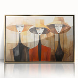 Framed abstract figurative wall art design in gold tones, showcasing fluid shapes and modern aesthetics, perfect for contemporary decor.