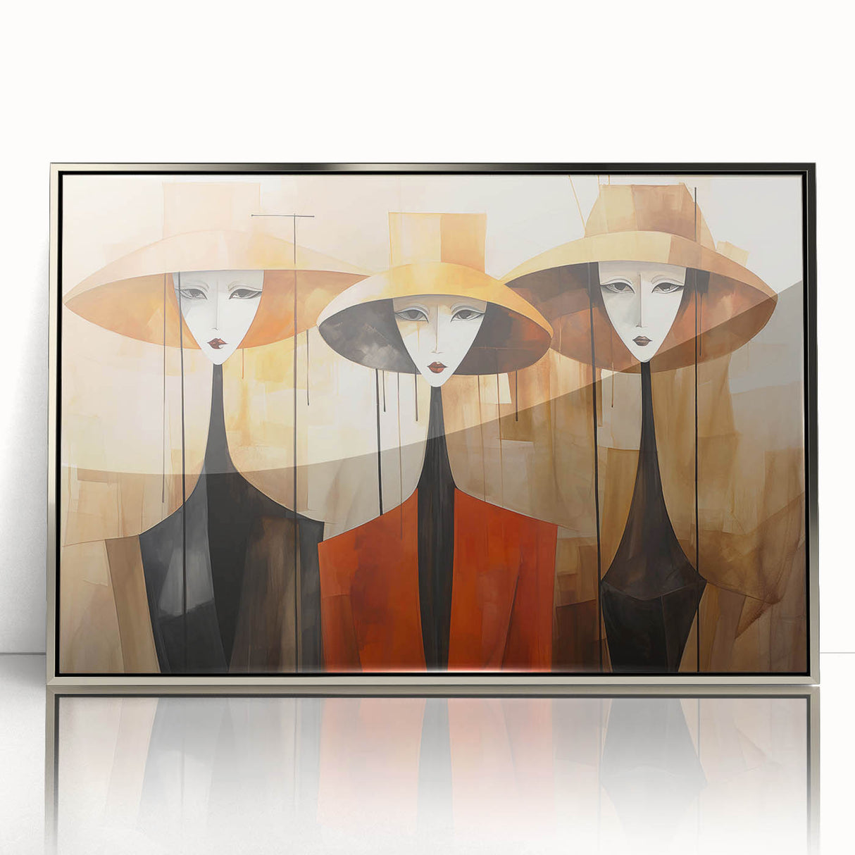 Framed abstract figurative wall art design showcasing silver accents and modern aesthetics, ideal for contemporary home decor.