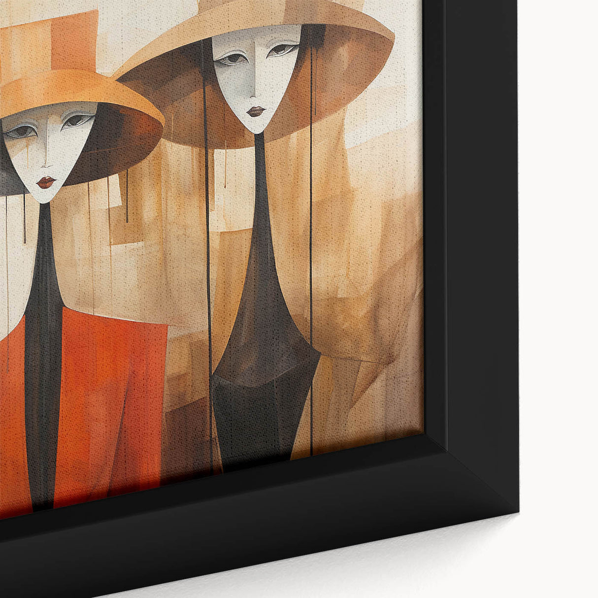 Close-up of a framed abstract figurative design wall art piece showcasing vibrant colors and intricate patterns, ideal for modern decor.