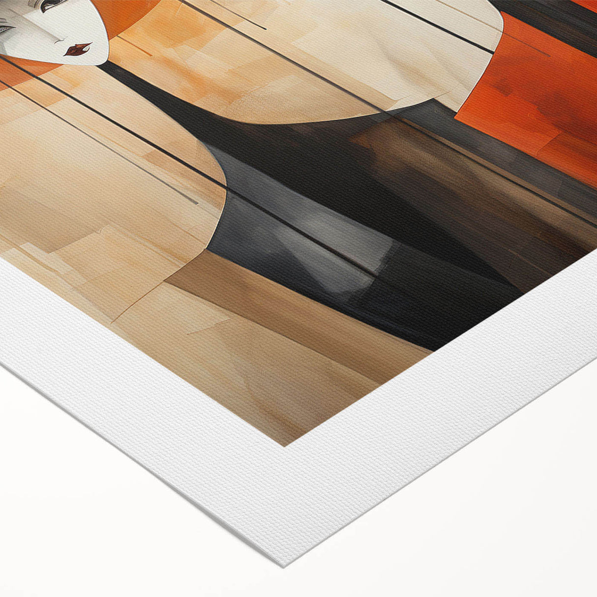 Abstract figurative design wall art on rolled canvas showcasing vibrant colors and dynamic shapes, perfect for modern home decor display.