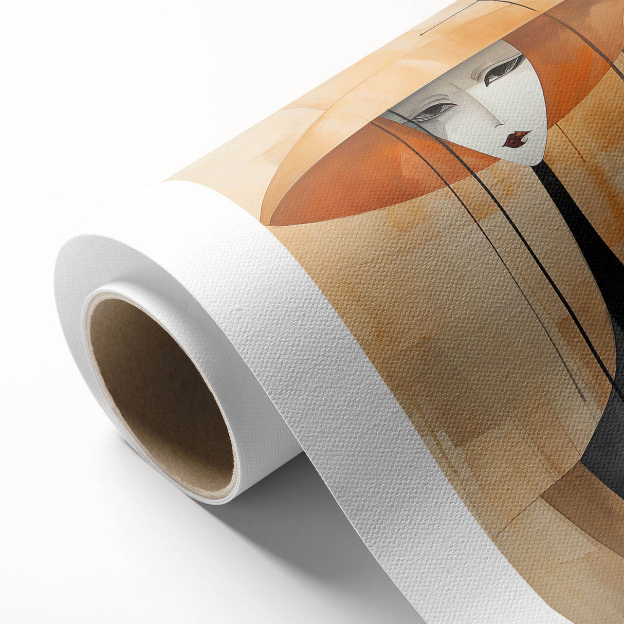 Abstract figurative wall art design on rolled canvas, showcasing vibrant colors and unique shapes, perfect for modern home decor.