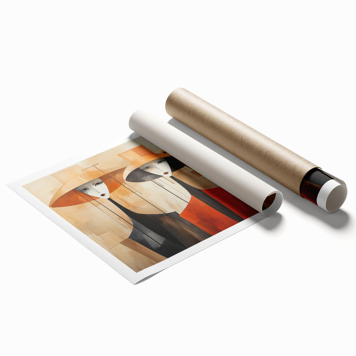 Abstract figurative wall art print featuring vibrant colors and dynamic shapes, ideal for modern decor and artistic expression in any space.
