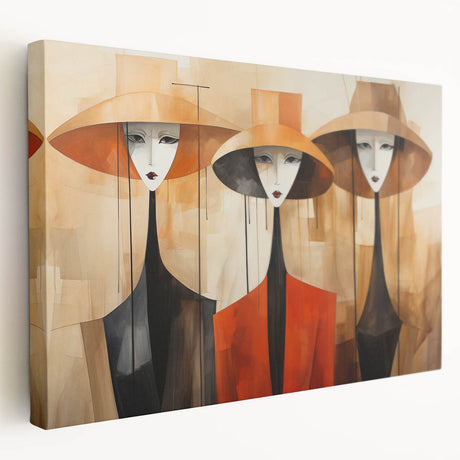 Abstract figurative wall art collection on stretched canvas, showcasing vibrant colors and dynamic shapes, ideal for modern home decor.