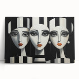 Abstract figurative wall art design on stretched canvas, showcasing vibrant colors and dynamic shapes, perfect for modern home decor.