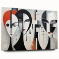 Abstract figurative wall art design showcasing vibrant colors and dynamic shapes, presented in acrylic glass with a sleek side view, perfect for modern decor.