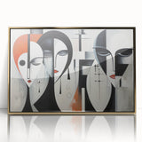 Abstract figurative wall art featuring a gold-acrylic framed design, showcasing dynamic shapes and textures, perfect for modern decor.
