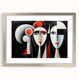 Framed abstract figurative wall art design in silver, showcasing a modern aesthetic with vibrant colors, perfect for contemporary decor.