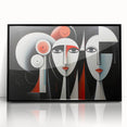 Framed abstract figurative wall art in black acrylic, showcasing modern design elements and geometric shapes, perfect for contemporary decor.