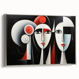 Framed abstract figurative wall art design showcasing a silver-tone canvas with dynamic shapes, perfect for modern home decor.