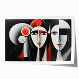 Abstract figurative wall art print showcasing vibrant colors and dynamic shapes, rolled for convenient shipping and display options.