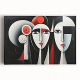 Vibrant abstract figurative wall art on stretched canvas, showcasing dynamic colors and fluid shapes, ideal for modern home décor.