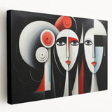 Abstract figurative wall art design on stretched canvas, showcasing vibrant colors and dynamic shapes, perfect for modern home decor.
