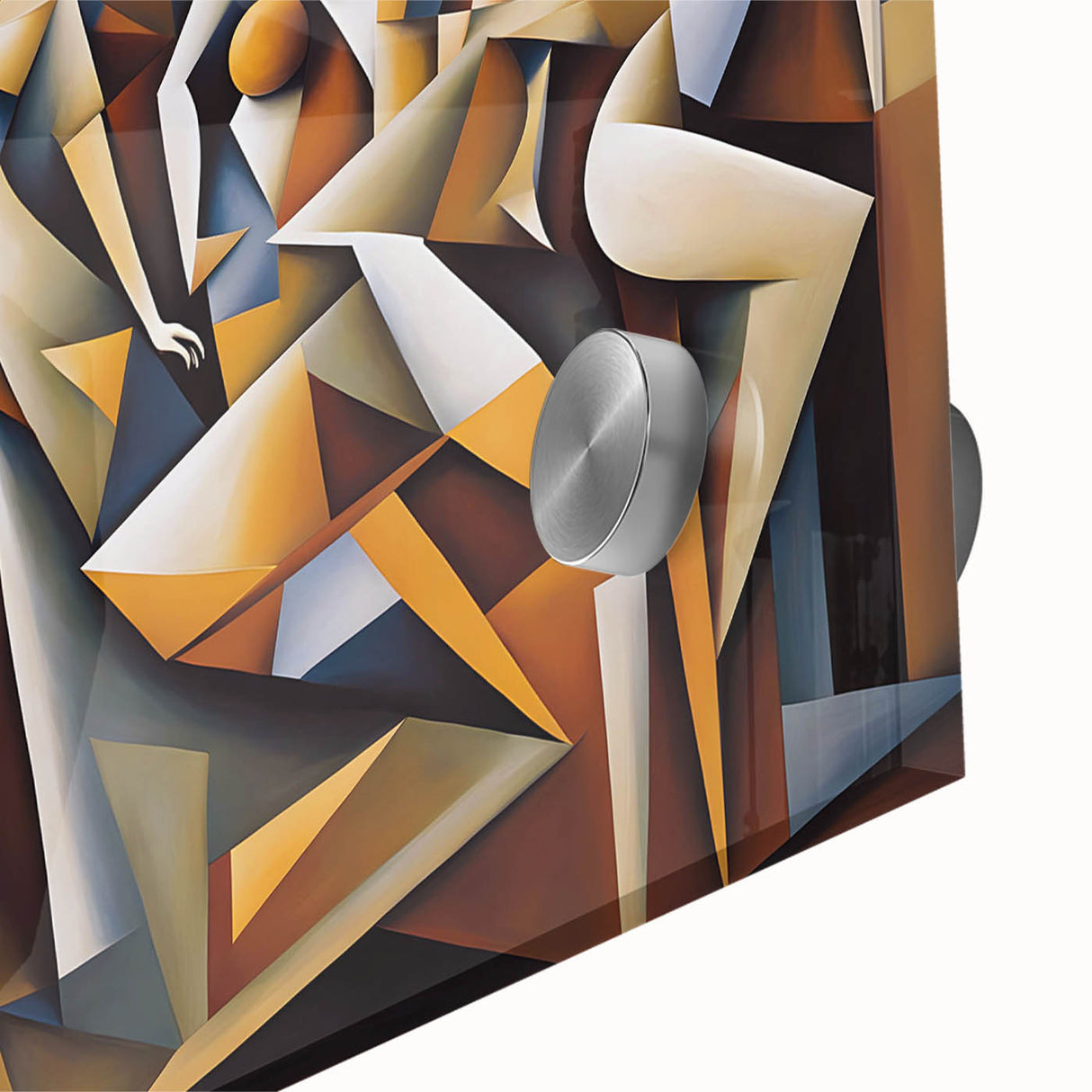 Close-up of an abstract figurative wall art piece featuring vibrant colors and dynamic shapes, designed for modern home decor.